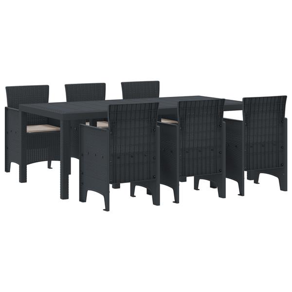 Grote foto vidaxl 7 delige tuintafelset met kussens in antraciet poly rattan tuin en terras tuinmeubelen