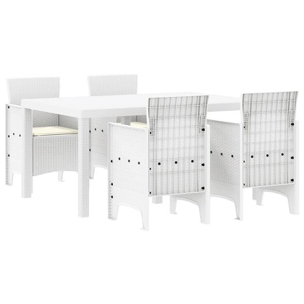 Grote foto vidaxl 5 delige tuin eettafel set met kussens wit poly rattan tuin en terras tuinmeubelen