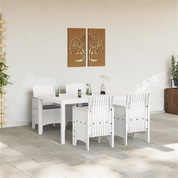 Grote foto vidaxl 5 delige tuin eetset met kussens witte poly rattan tuin en terras tuinmeubelen