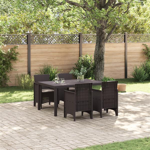 Grote foto vidaxl 5 delige tuin eettafel set met kussens bruin poly rattan tuin en terras tuinmeubelen