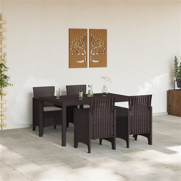 Grote foto vidaxl 5 delige tuin eettafel set met kussens bruin poly rattan tuin en terras tuinmeubelen