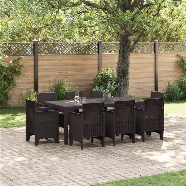 Grote foto vidaxl 9 delige tuinset met kussens bruin poly rattan tuin en terras tuinmeubelen