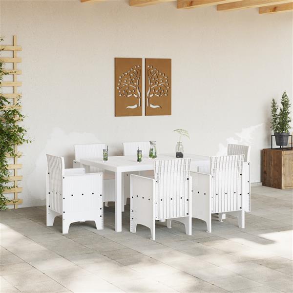 Grote foto vidaxl 7 persoons tuin eetset met kussens wit poly rattan tuin en terras tuinmeubelen