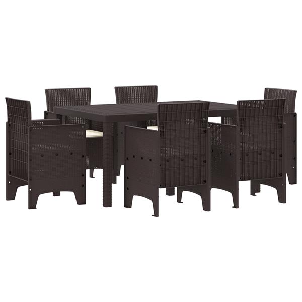 Grote foto vidaxl 7 delige tuin eetset met kussens bruin poly rattan tuin en terras tuinmeubelen