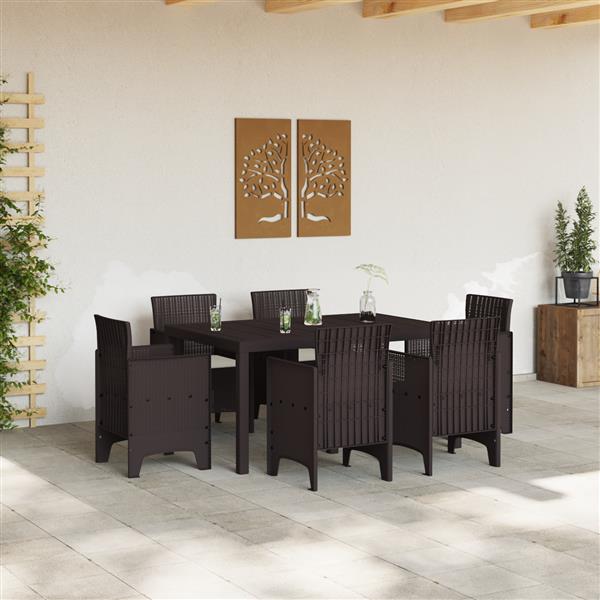 Grote foto vidaxl 7 delige tuin eetset met kussens bruin poly rattan tuin en terras tuinmeubelen