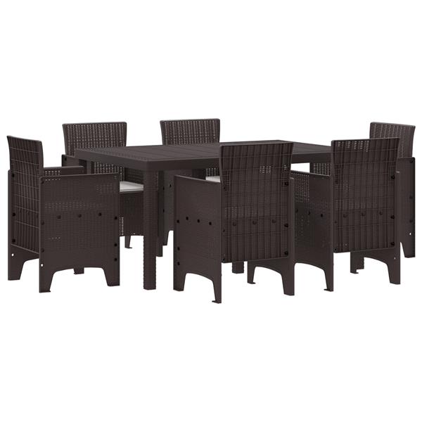 Grote foto vidaxl 7 delige tuin eettafel set met kussens bruin poly rattan tuin en terras tuinmeubelen
