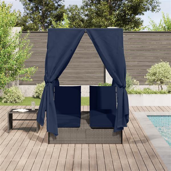 Grote foto vidaxl dubbel ligbed met dak en gordijnen grijs poly rattan tuin en terras tuinmeubelen