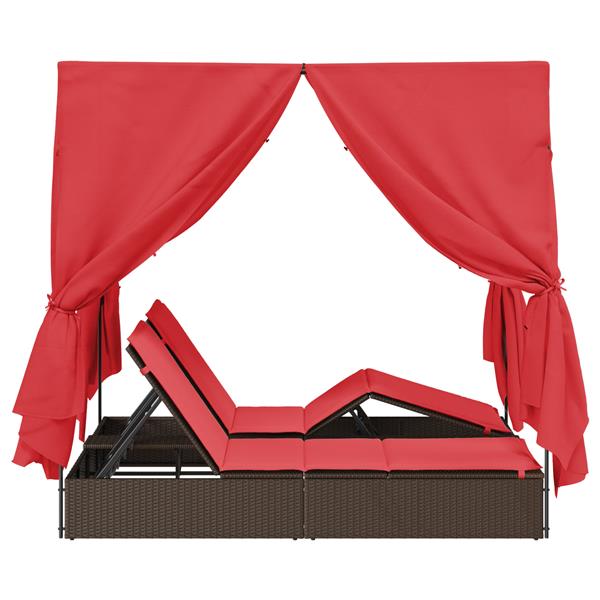 Grote foto vidaxl ligbed met dak en gordijnen bruin 200x130x185 cm van poly rattan tuin en terras tuinmeubelen