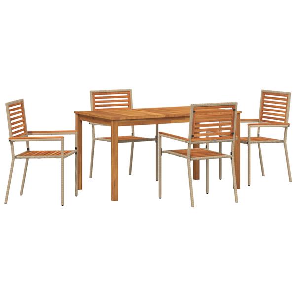 Grote foto vidaxl 5 delige tuinset in beige poly rattan en acacia tuin en terras tuinmeubelen