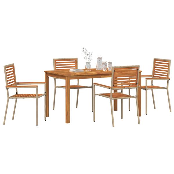 Grote foto vidaxl 5 delige tuinset in beige poly rattan en acacia tuin en terras tuinmeubelen