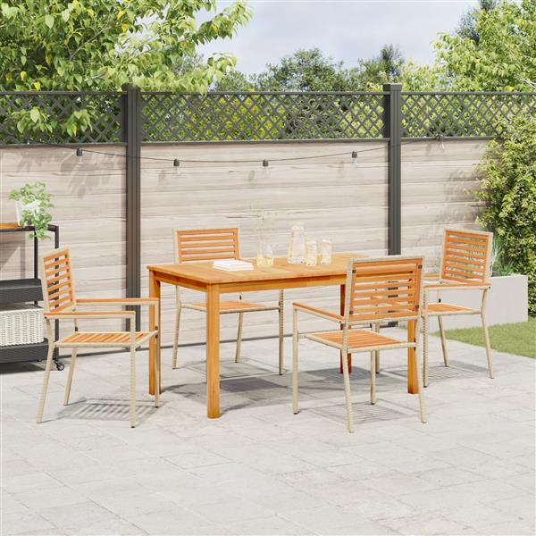 Grote foto vidaxl 5 delige tuinset in beige poly rattan en acacia tuin en terras tuinmeubelen