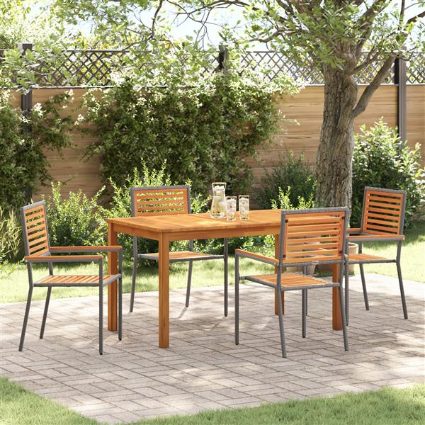 Grote foto vidaxl 5 delige tuinset grijs poly rattan acacia tuin en terras tuinmeubelen