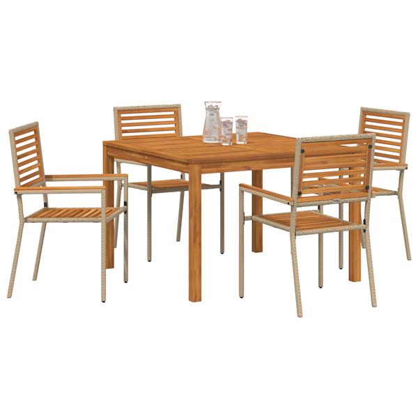 Grote foto vidaxl 5 delige tuinset in beige van poly rattan en acaciahout tuin en terras tuinmeubelen