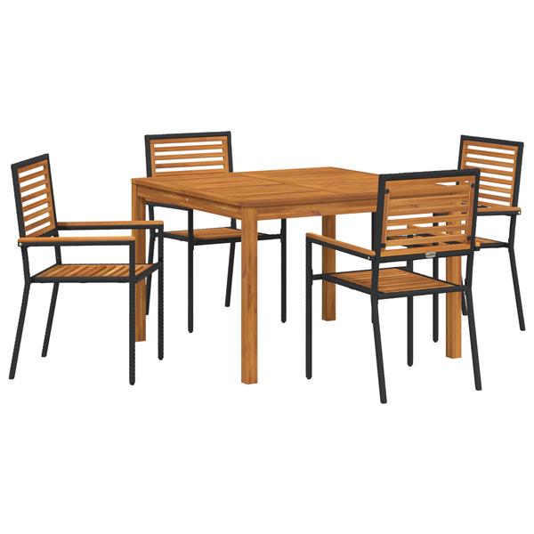Grote foto vidaxl 5 delige tuinset zwart poly rattan acacia tuin en terras tuinmeubelen