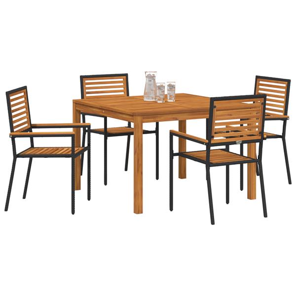 Grote foto vidaxl 5 delige tuinset zwart poly rattan acacia tuin en terras tuinmeubelen