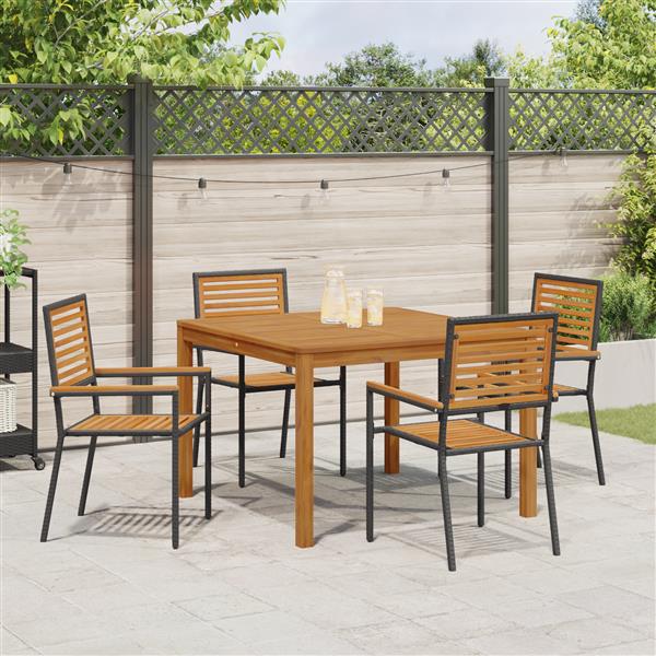 Grote foto vidaxl 5 delige tuinset zwart poly rattan acacia tuin en terras tuinmeubelen