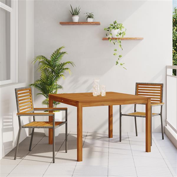 Grote foto vidaxl 3 delige tuin eetset grijs poly rattan acacia tuin en terras tuinmeubelen