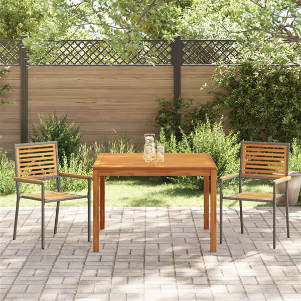 Grote foto vidaxl 3 delige tuin eetset grijs poly rattan acacia tuin en terras tuinmeubelen