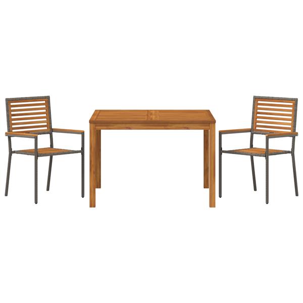 Grote foto vidaxl 3 delige tuin eetset grijs poly rattan acacia tuin en terras tuinmeubelen