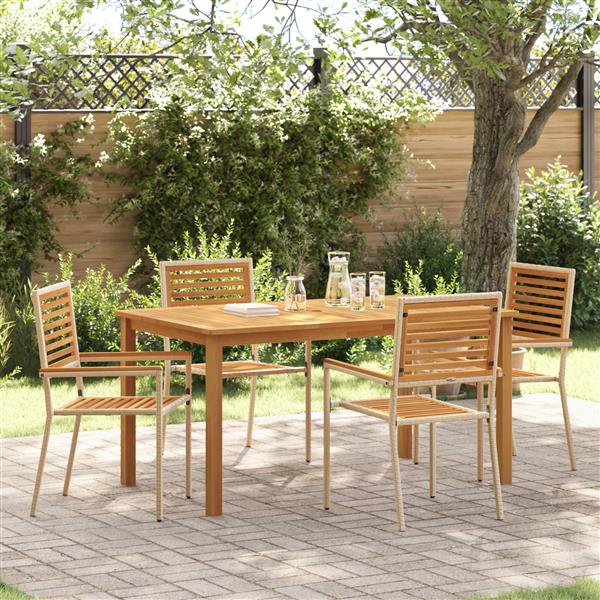 Grote foto vidaxl 5 delige tuin eetset beige poly riet acacia tuin en terras tuinmeubelen