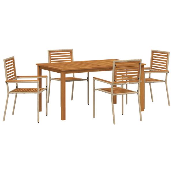 Grote foto vidaxl 5 delige tuin eetset beige poly riet acacia tuin en terras tuinmeubelen