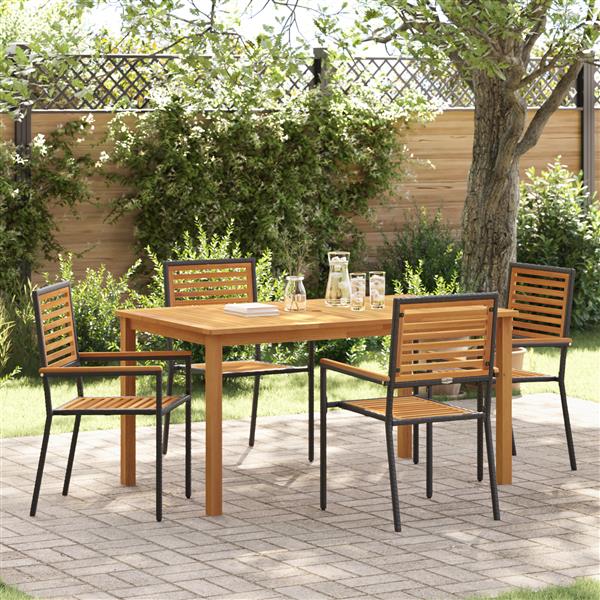 Grote foto vidaxl 5 delige tuintafel decoratieset zwart poly rattan acacia tuin en terras tuinmeubelen