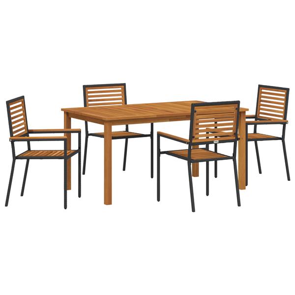 Grote foto vidaxl 5 delige tuintafel decoratieset zwart poly rattan acacia tuin en terras tuinmeubelen