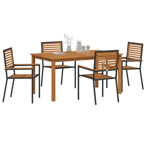 Grote foto vidaxl 5 delige tuintafel decoratieset zwart poly rattan acacia tuin en terras tuinmeubelen