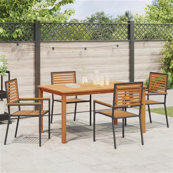 Grote foto vidaxl 5 delige tuintafel decoratieset zwart poly rattan acacia tuin en terras tuinmeubelen