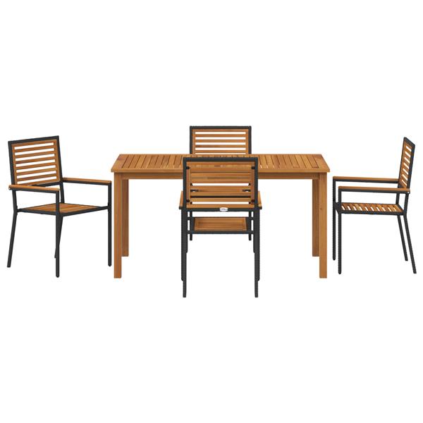 Grote foto vidaxl 5 delige tuintafel decoratieset zwart poly rattan acacia tuin en terras tuinmeubelen