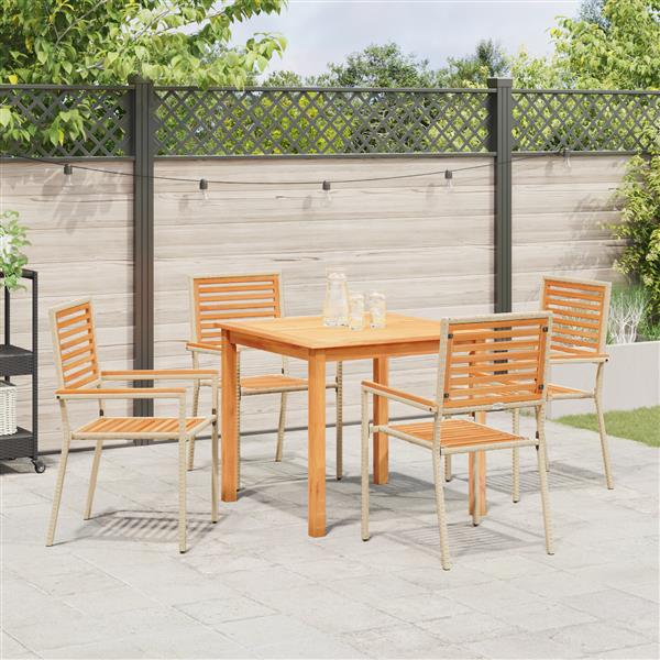 Grote foto vidaxl 5 delige tuinset beige poly rattan acacia tuin en terras tuinmeubelen