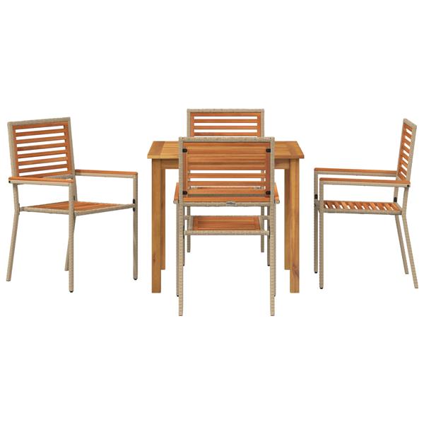 Grote foto vidaxl 5 delige tuinset beige poly rattan acacia tuin en terras tuinmeubelen