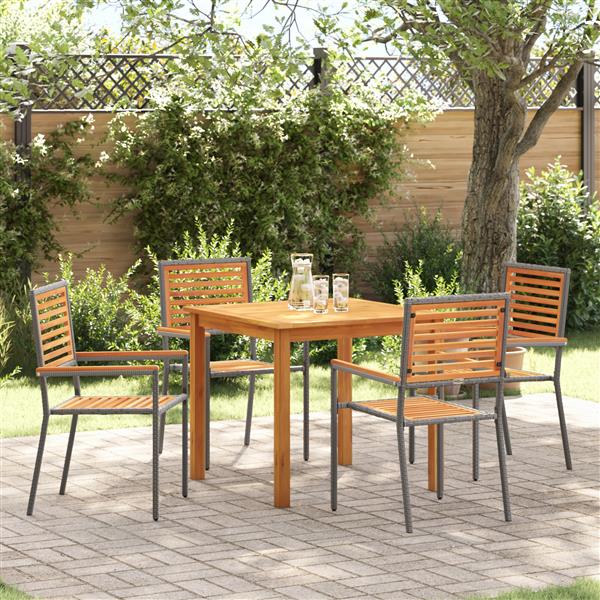 Grote foto vidaxl 5 delige tuin eetset in grijs poly rattan en acacia tuin en terras tuinmeubelen