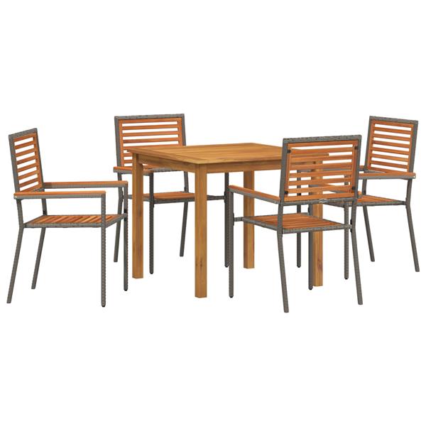 Grote foto vidaxl 5 delige tuin eetset in grijs poly rattan en acacia tuin en terras tuinmeubelen