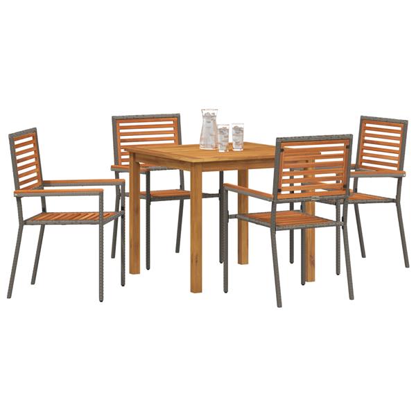 Grote foto vidaxl 5 delige tuin eetset in grijs poly rattan en acacia tuin en terras tuinmeubelen
