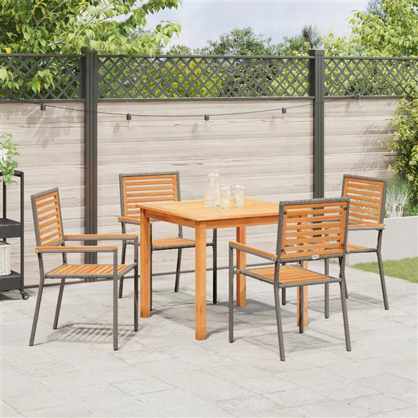 Grote foto vidaxl 5 delige tuin eetset in grijs poly rattan en acacia tuin en terras tuinmeubelen