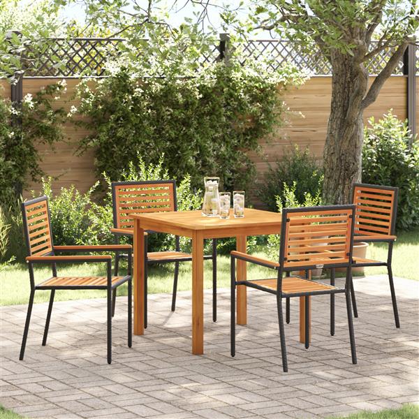 Grote foto vidaxl 5 delige tuin eettafelset zwart poly rattan acacia tuin en terras tuinmeubelen