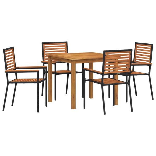 Grote foto vidaxl 5 delige tuin eettafelset zwart poly rattan acacia tuin en terras tuinmeubelen