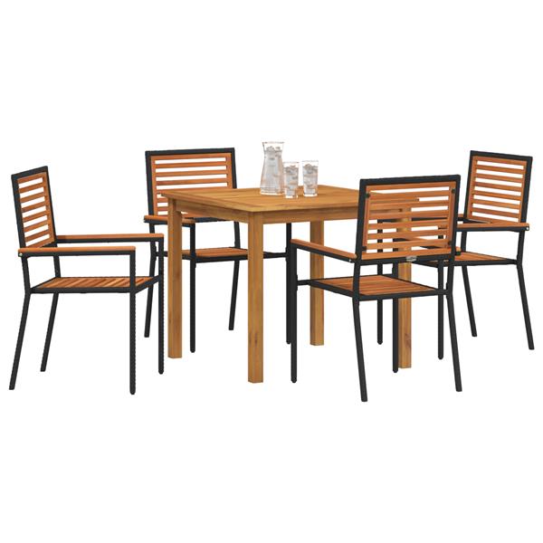 Grote foto vidaxl 5 delige tuin eettafelset zwart poly rattan acacia tuin en terras tuinmeubelen