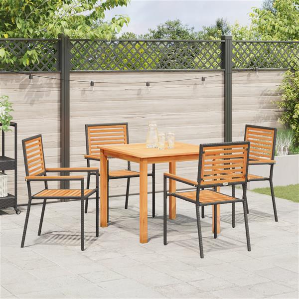 Grote foto vidaxl 5 delige tuin eettafelset zwart poly rattan acacia tuin en terras tuinmeubelen
