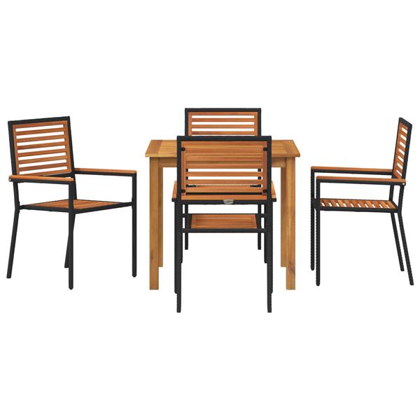 Grote foto vidaxl 5 delige tuin eettafelset zwart poly rattan acacia tuin en terras tuinmeubelen