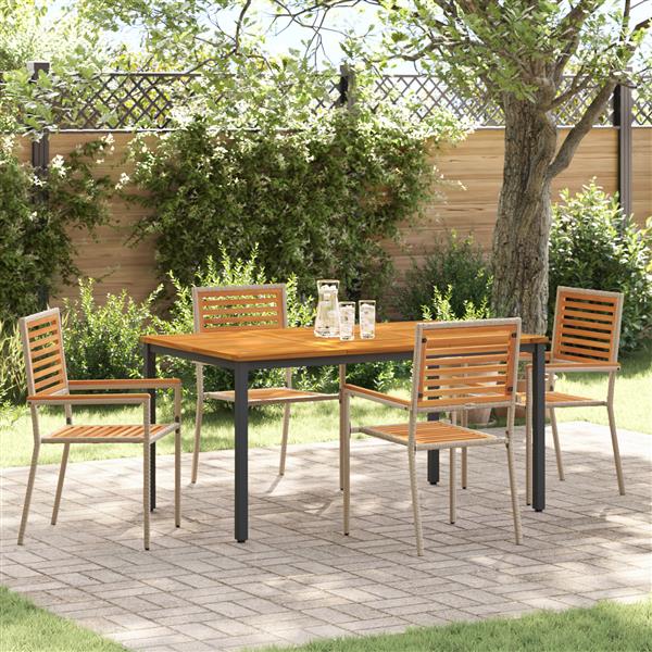 Grote foto vidaxl 5 delige tuin eetset beige poly rattan acacia tuin en terras tuinmeubelen