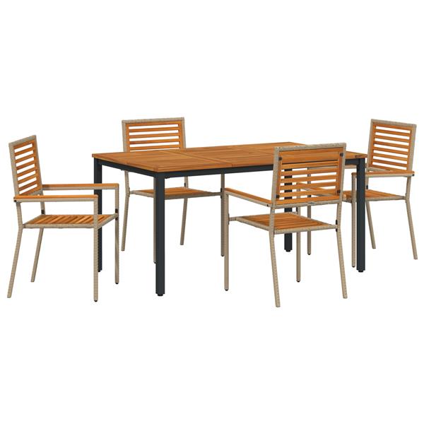 Grote foto vidaxl 5 delige tuin eetset beige poly rattan acacia tuin en terras tuinmeubelen