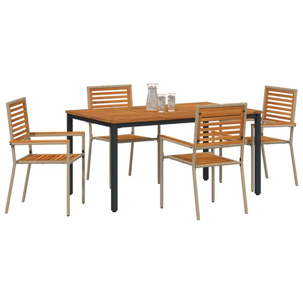 Grote foto vidaxl 5 delige tuin eetset beige poly rattan acacia tuin en terras tuinmeubelen