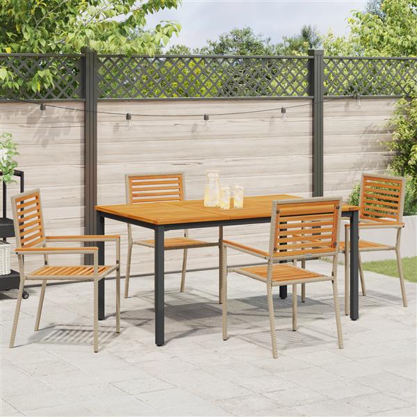 Grote foto vidaxl 5 delige tuin eetset beige poly rattan acacia tuin en terras tuinmeubelen
