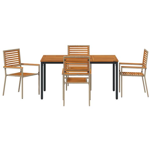 Grote foto vidaxl 5 delige tuin eetset beige poly rattan acacia tuin en terras tuinmeubelen