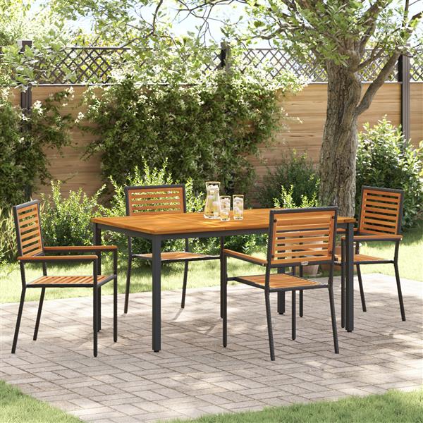 Grote foto vidaxl 5 delige tuinset zwart poly riet acacia tuin en terras tuinmeubelen