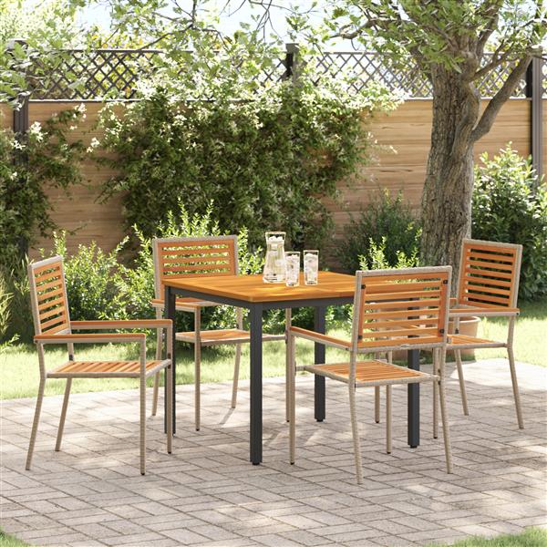 Grote foto vidaxl 5 delige tuin eettafelset in beige poly rattan en acacia tuin en terras tuinmeubelen