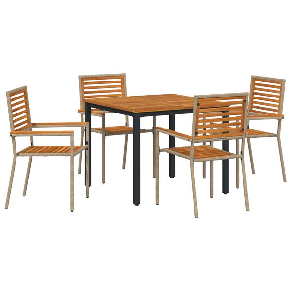 Grote foto vidaxl 5 delige tuin eettafelset in beige poly rattan en acacia tuin en terras tuinmeubelen