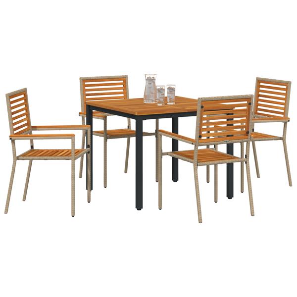 Grote foto vidaxl 5 delige tuin eettafelset in beige poly rattan en acacia tuin en terras tuinmeubelen